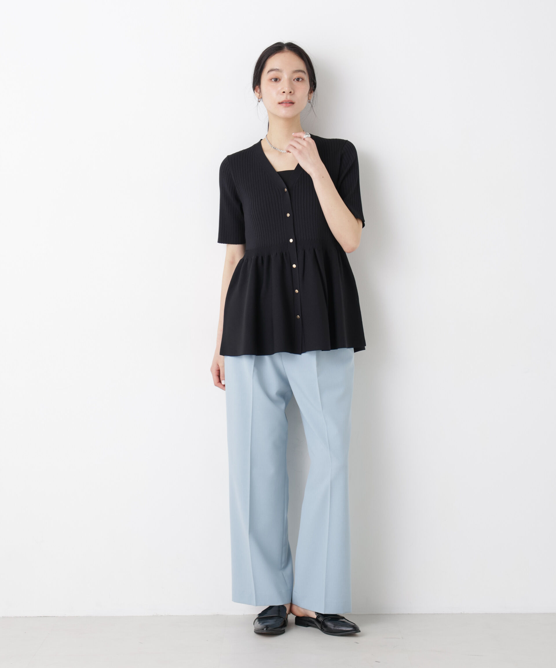 nano･universe「SUMMER VEIL KNIT ペプラムニットカーディガン」|ニット・セーター|