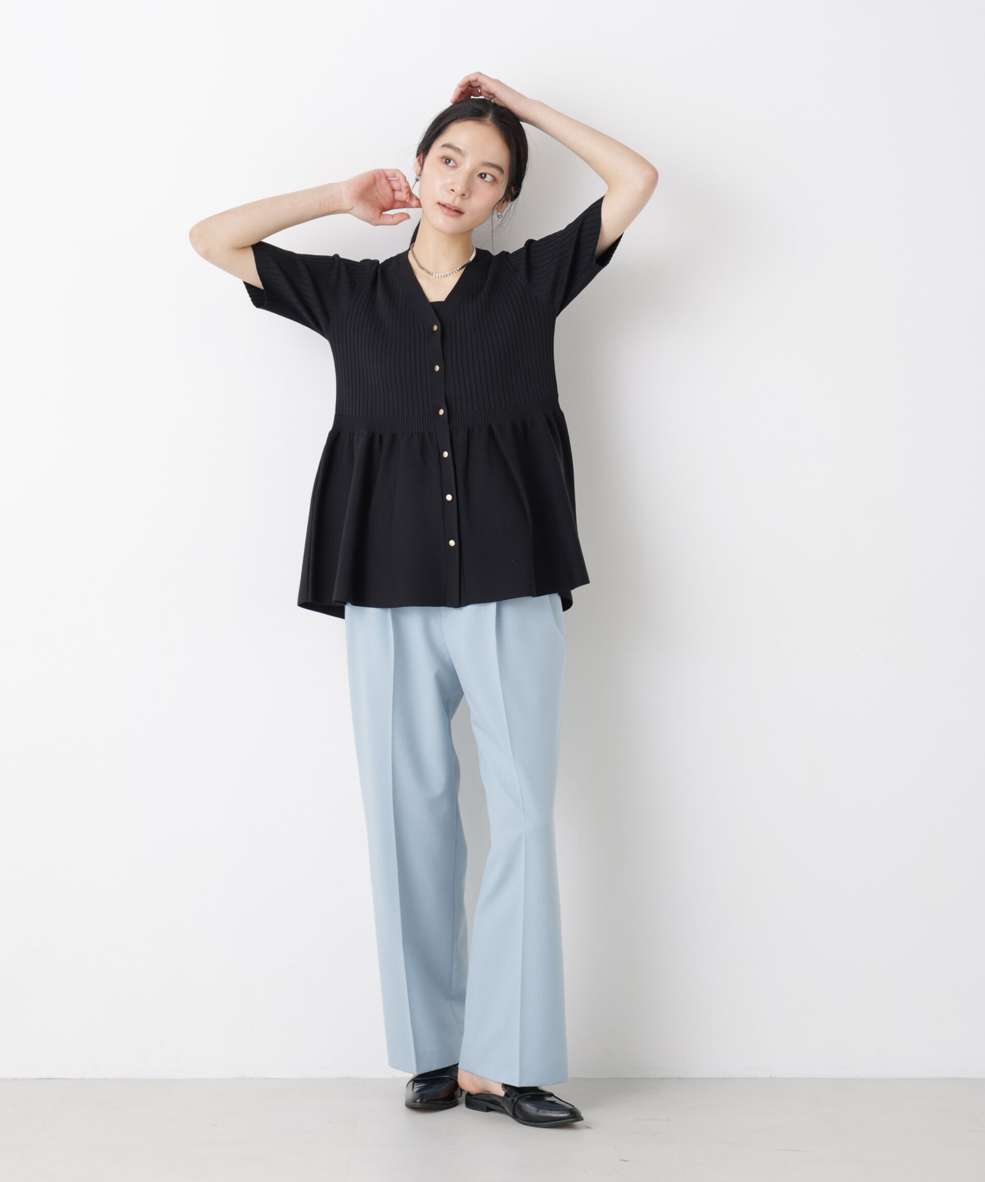 nano･universe「SUMMER VEIL KNIT ペプラムニットカーディガン」|ニット・セーター|