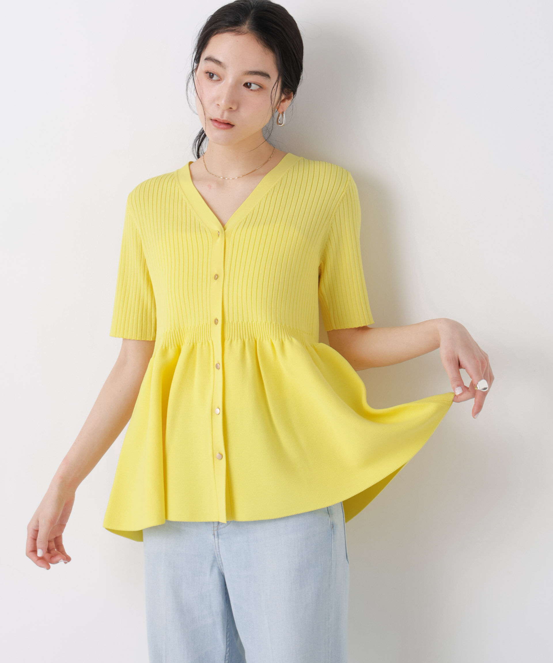 nano･universe「SUMMER VEIL KNIT ペプラムニットカーディガン」|ニット・セーター|