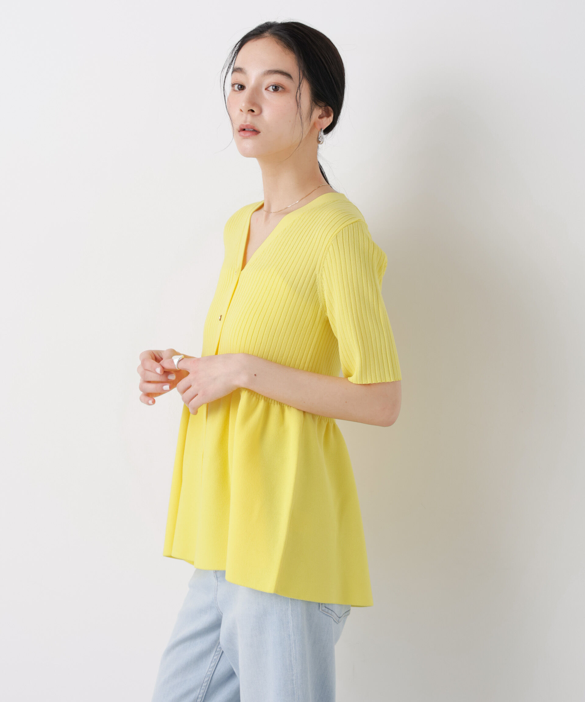 nano･universe「SUMMER VEIL KNIT ペプラムニットカーディガン」|ニット・セーター|