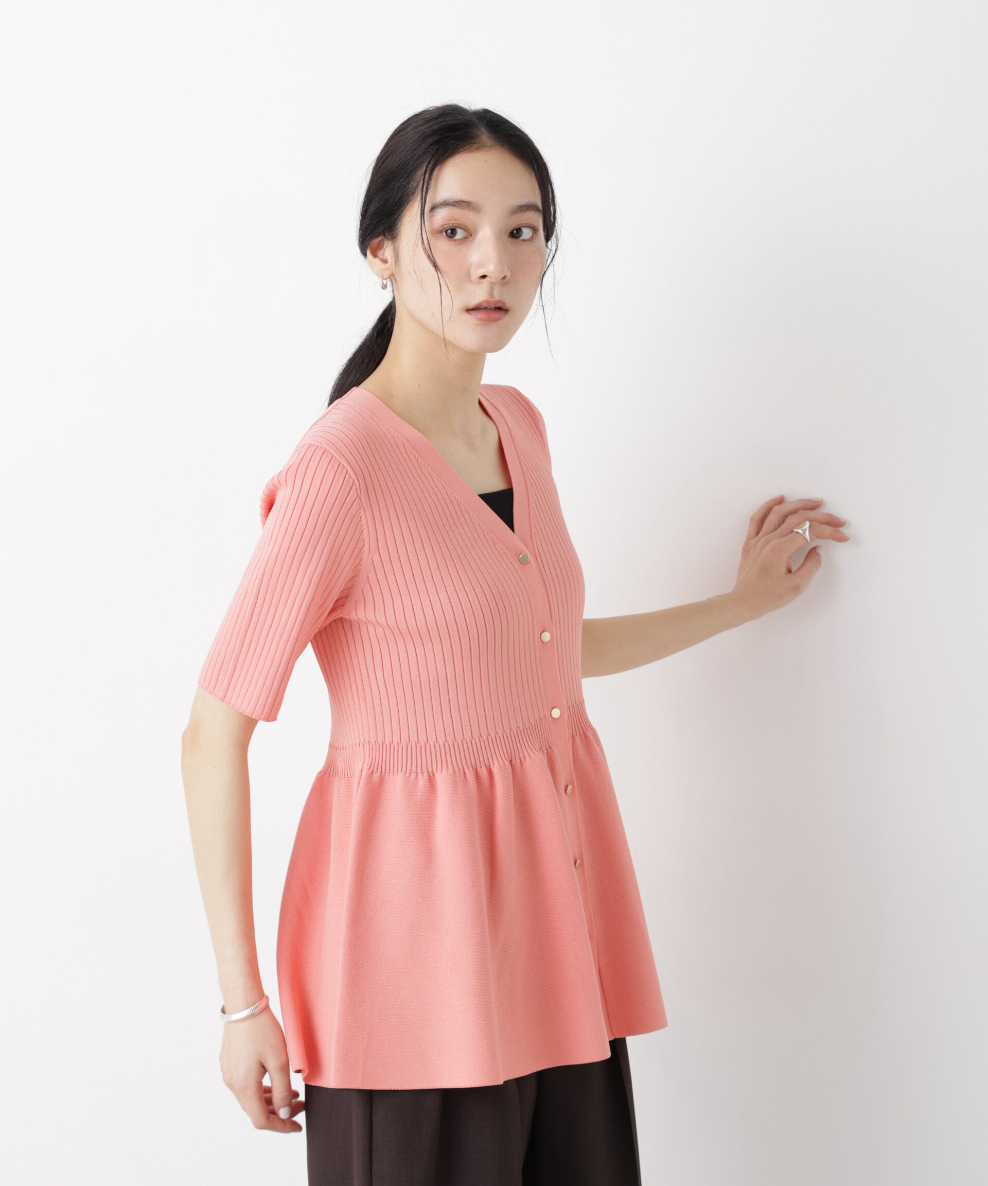 nano･universe「SUMMER VEIL KNIT ペプラムニットカーディガン」|ニット・セーター|