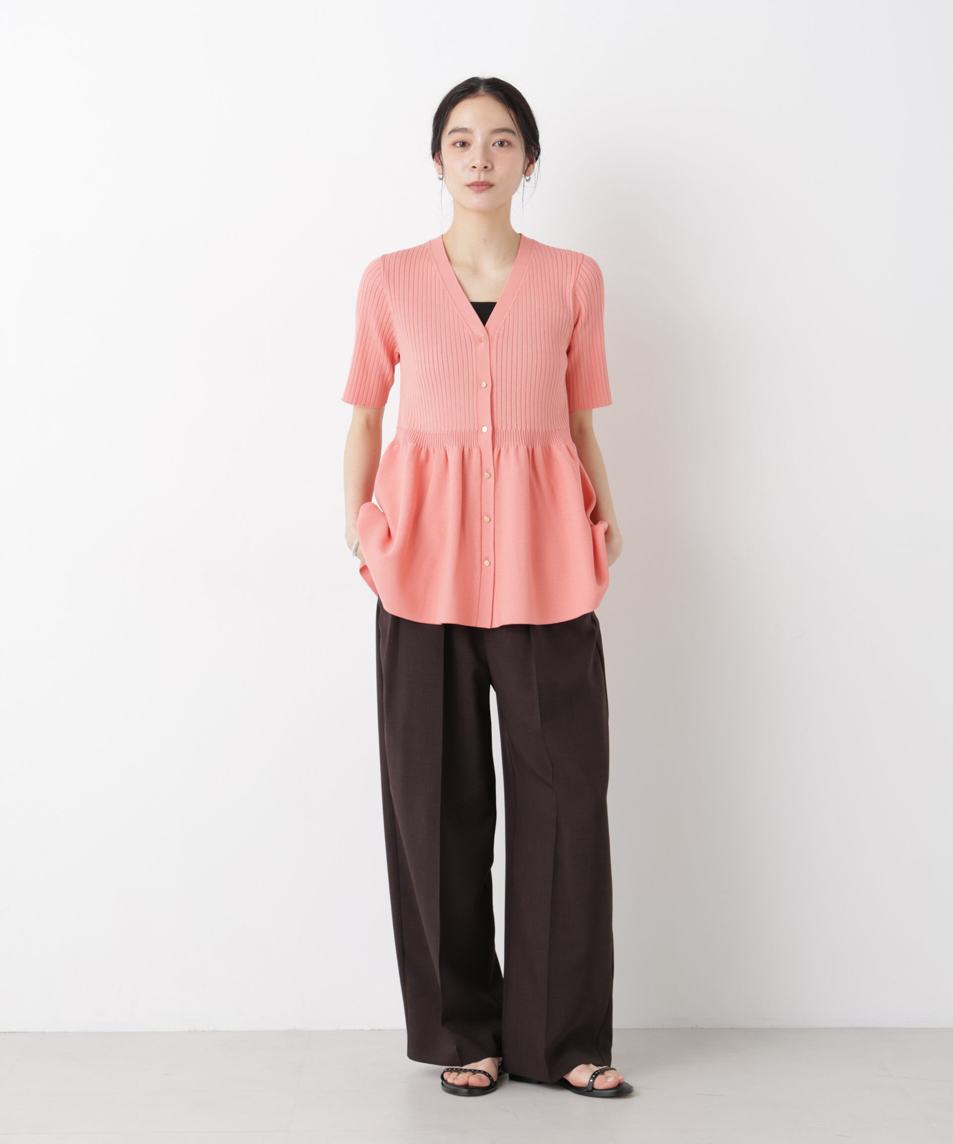 nano･universe「SUMMER VEIL KNIT ペプラムニットカーディガン」|ニット・セーター|