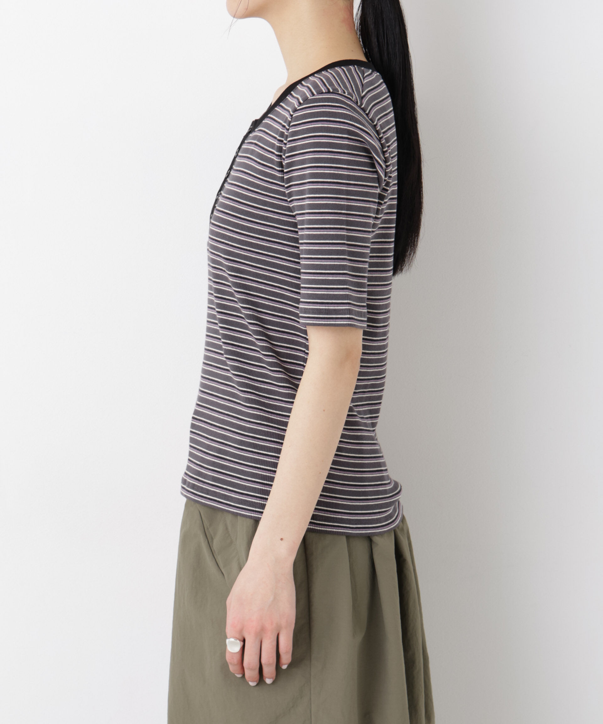 nano･universe「ボーダーテレコヘンリーネックTシャツ」|Tシャツ・カットソー|