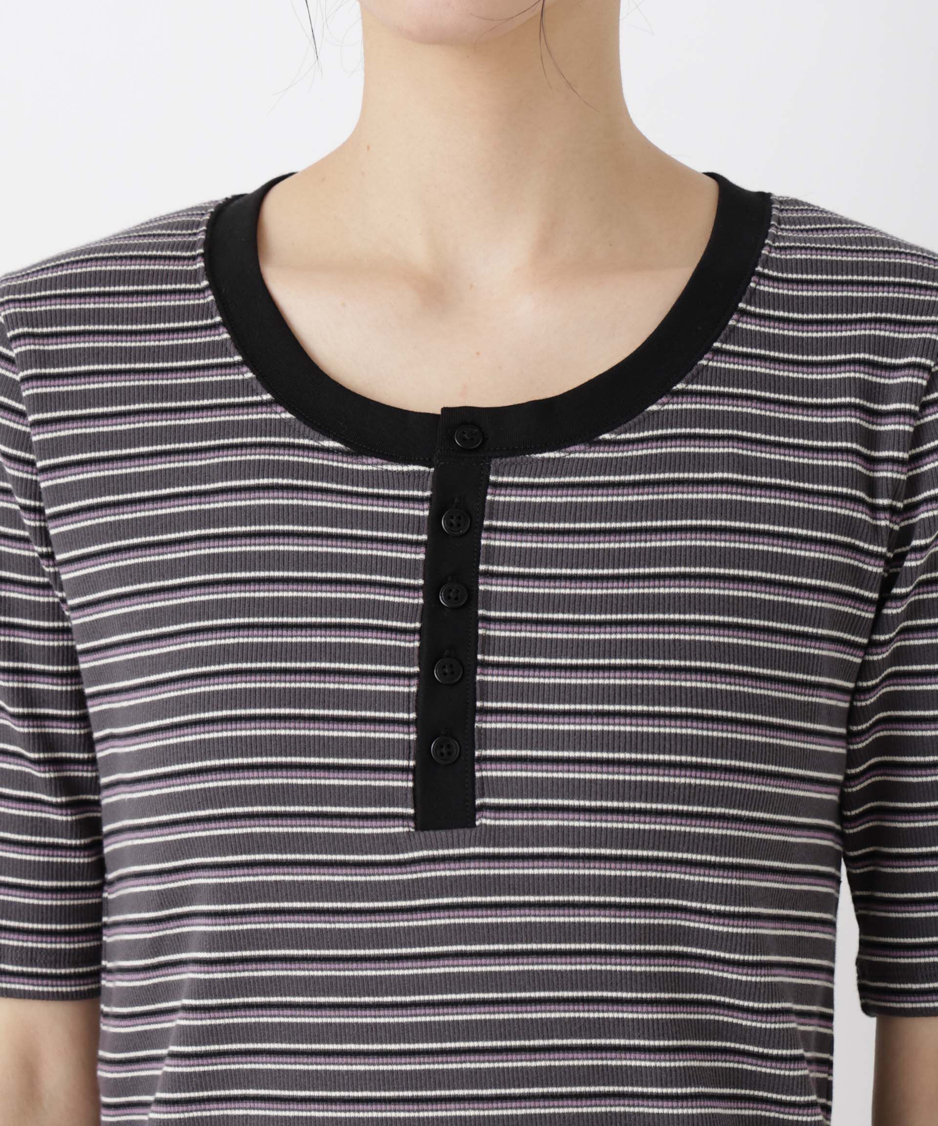 nano･universe「ボーダーテレコヘンリーネックTシャツ」|Tシャツ・カットソー|