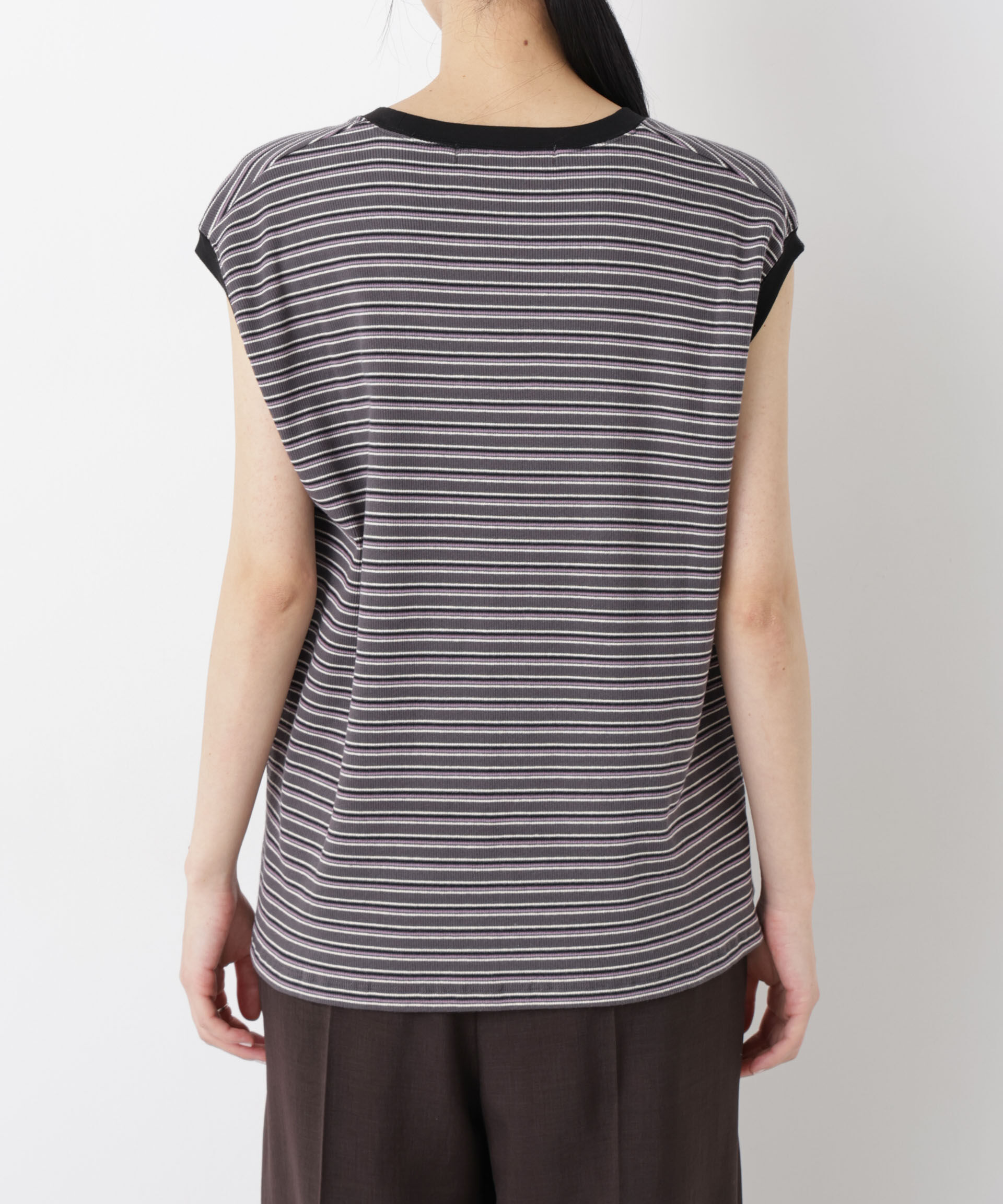 nano･universe「ボーダーテレコワイドノースリーブトップス」|Tシャツ・カットソー|