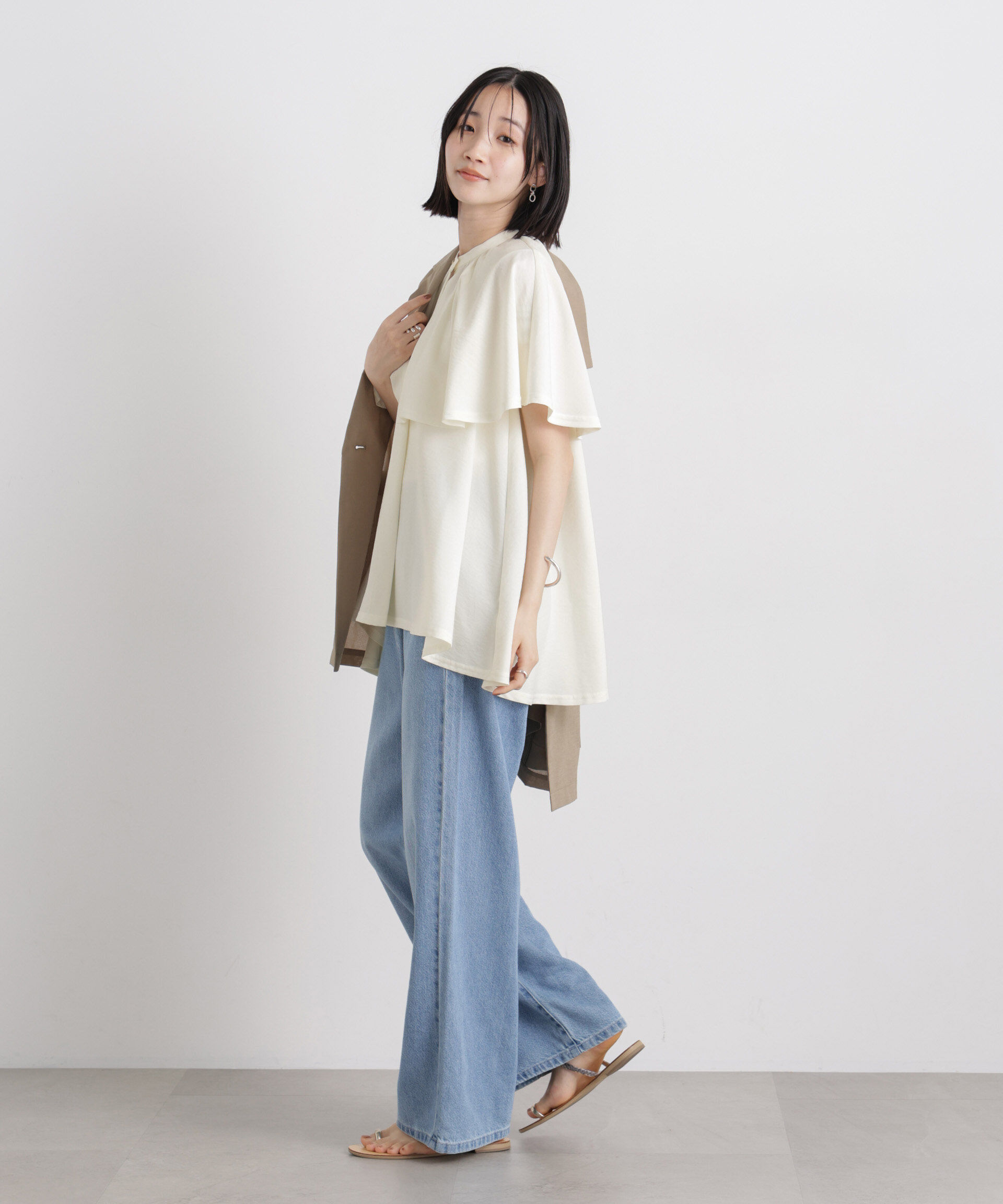nano･universe「多機能リネンライクケープカラーセットデザインブラウス」|シャツ・ブラウス|
