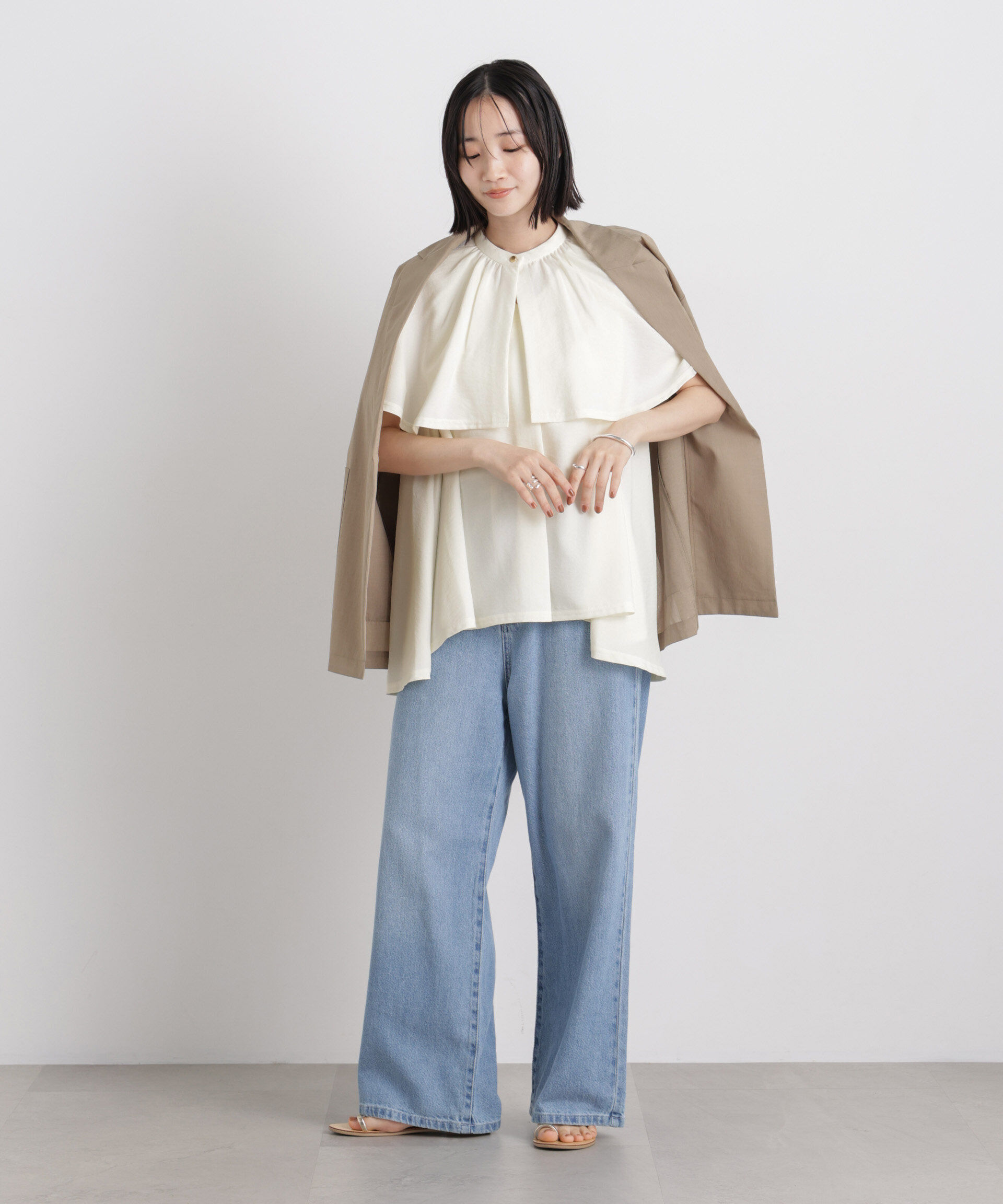 nano･universe「多機能リネンライクケープカラーセットデザインブラウス」|シャツ・ブラウス|