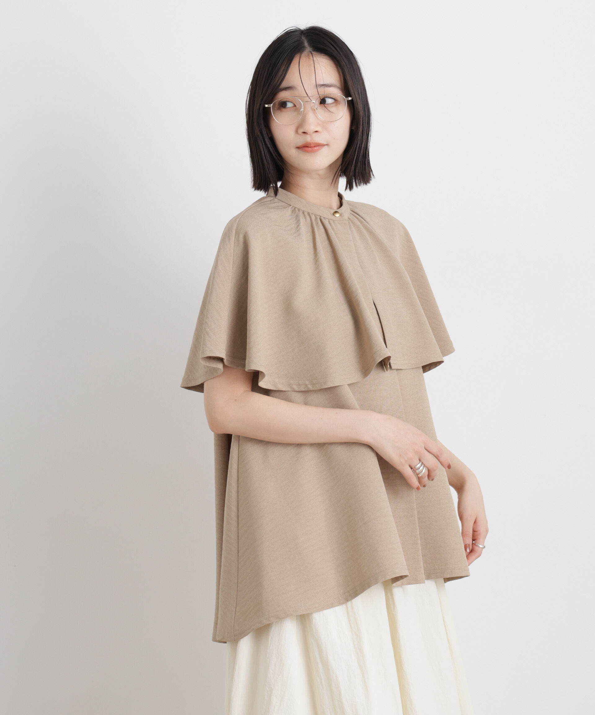 nano･universe「多機能リネンライクケープカラーセットデザインブラウス」|シャツ・ブラウス|
