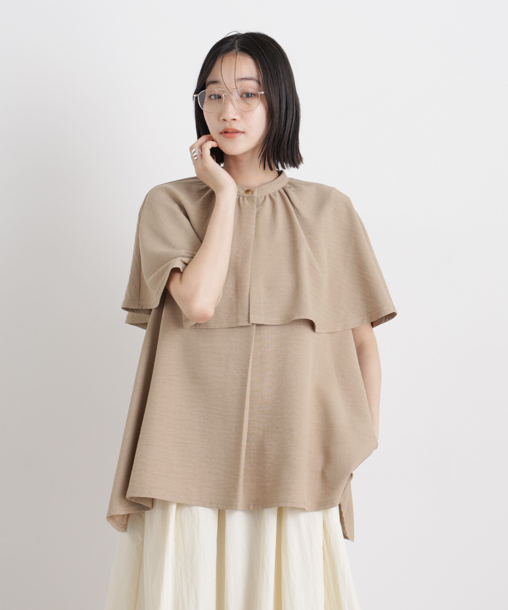 nano･universe「多機能リネンライクケープカラーセットデザインブラウス」|シャツ・ブラウス|