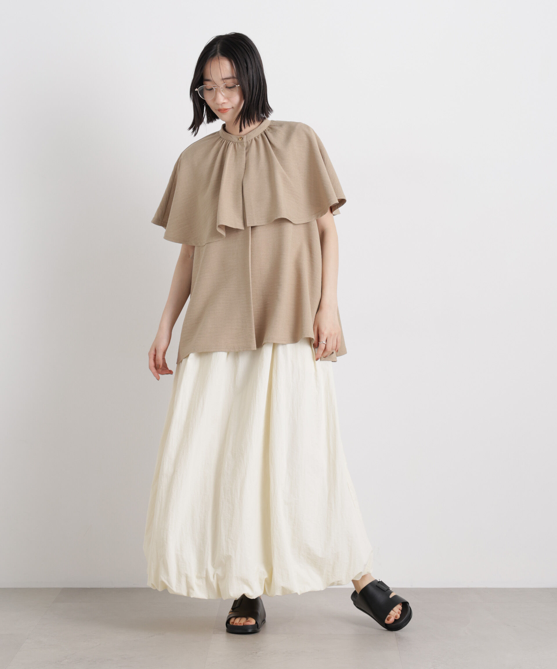 nano･universe「多機能リネンライクケープカラーセットデザインブラウス」|シャツ・ブラウス|