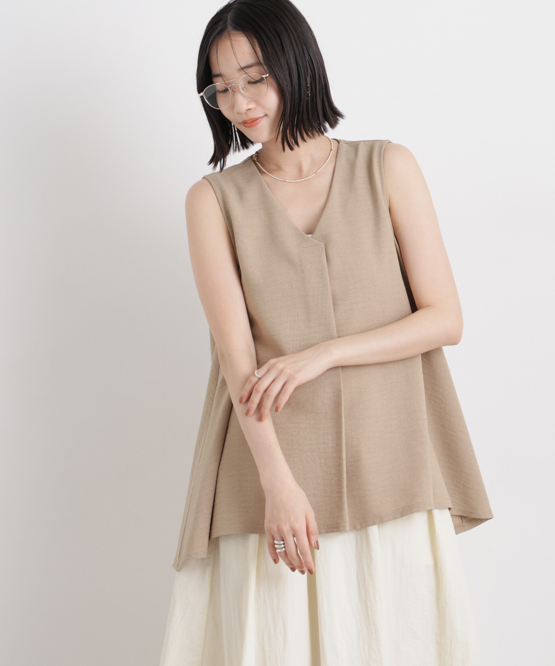 nano･universe「多機能リネンライクケープカラーセットデザインブラウス」|シャツ・ブラウス|