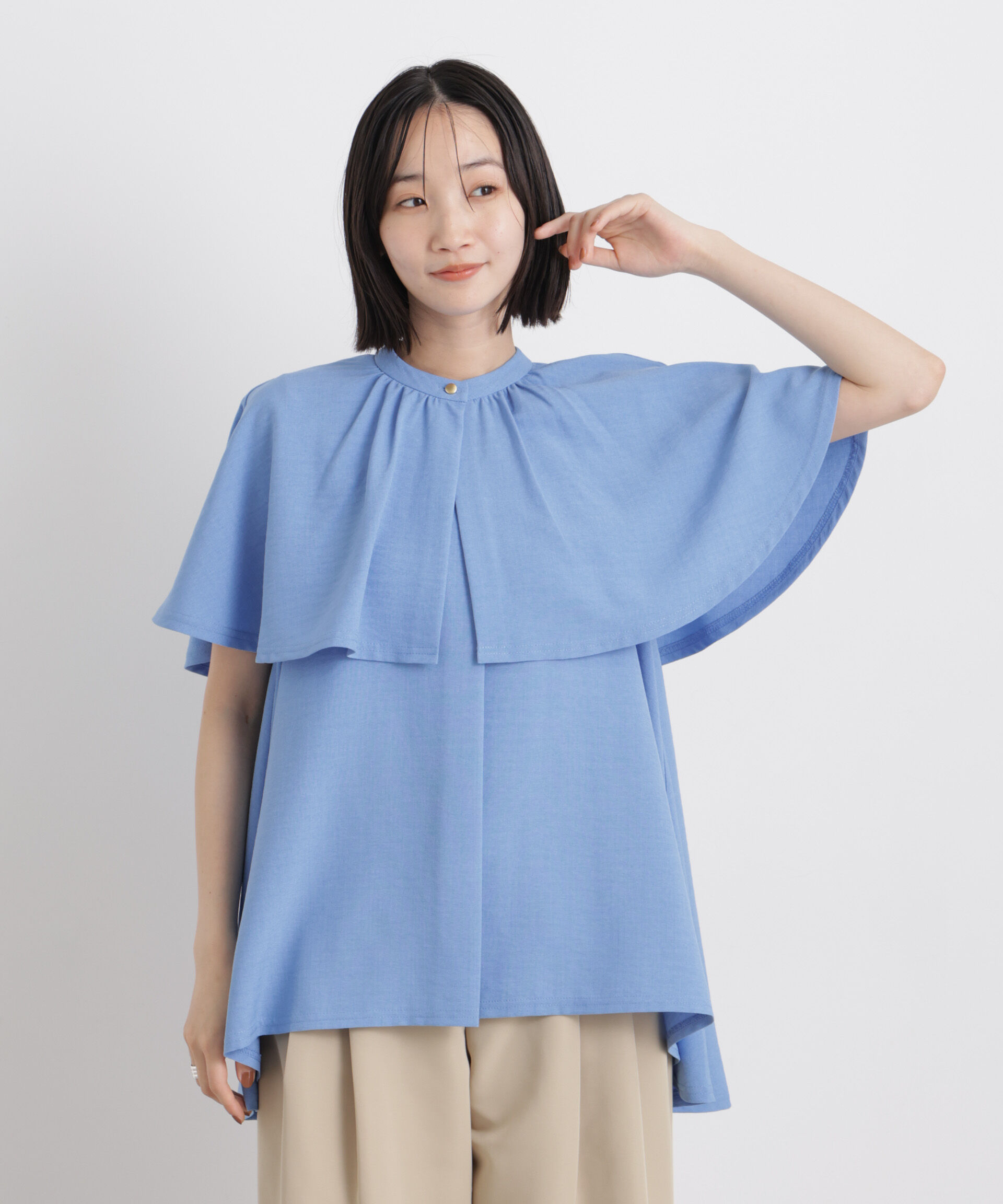 nano･universe「多機能リネンライクケープカラーセットデザインブラウス」|シャツ・ブラウス|