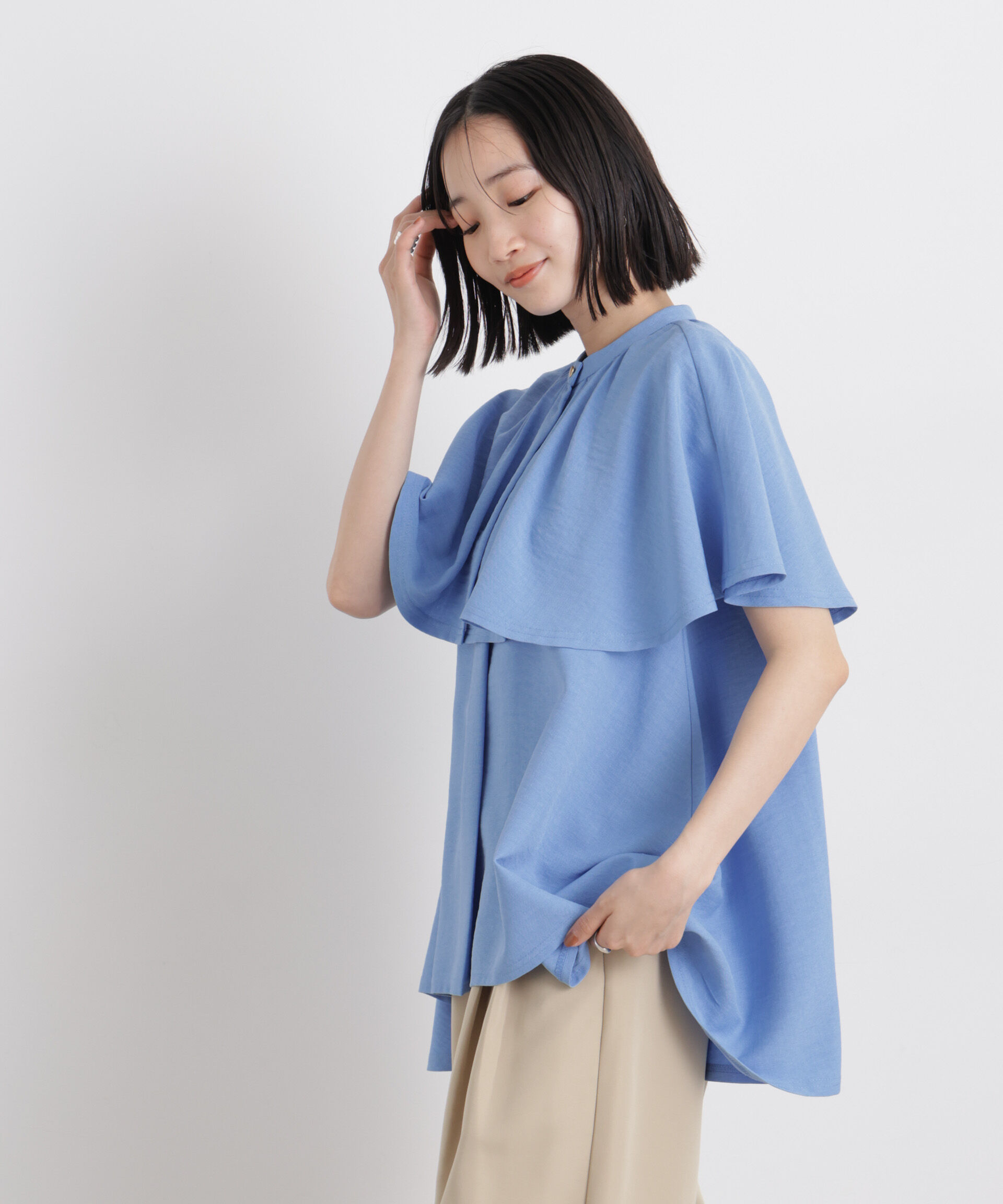 nano･universe「多機能リネンライクケープカラーセットデザインブラウス」|シャツ・ブラウス|