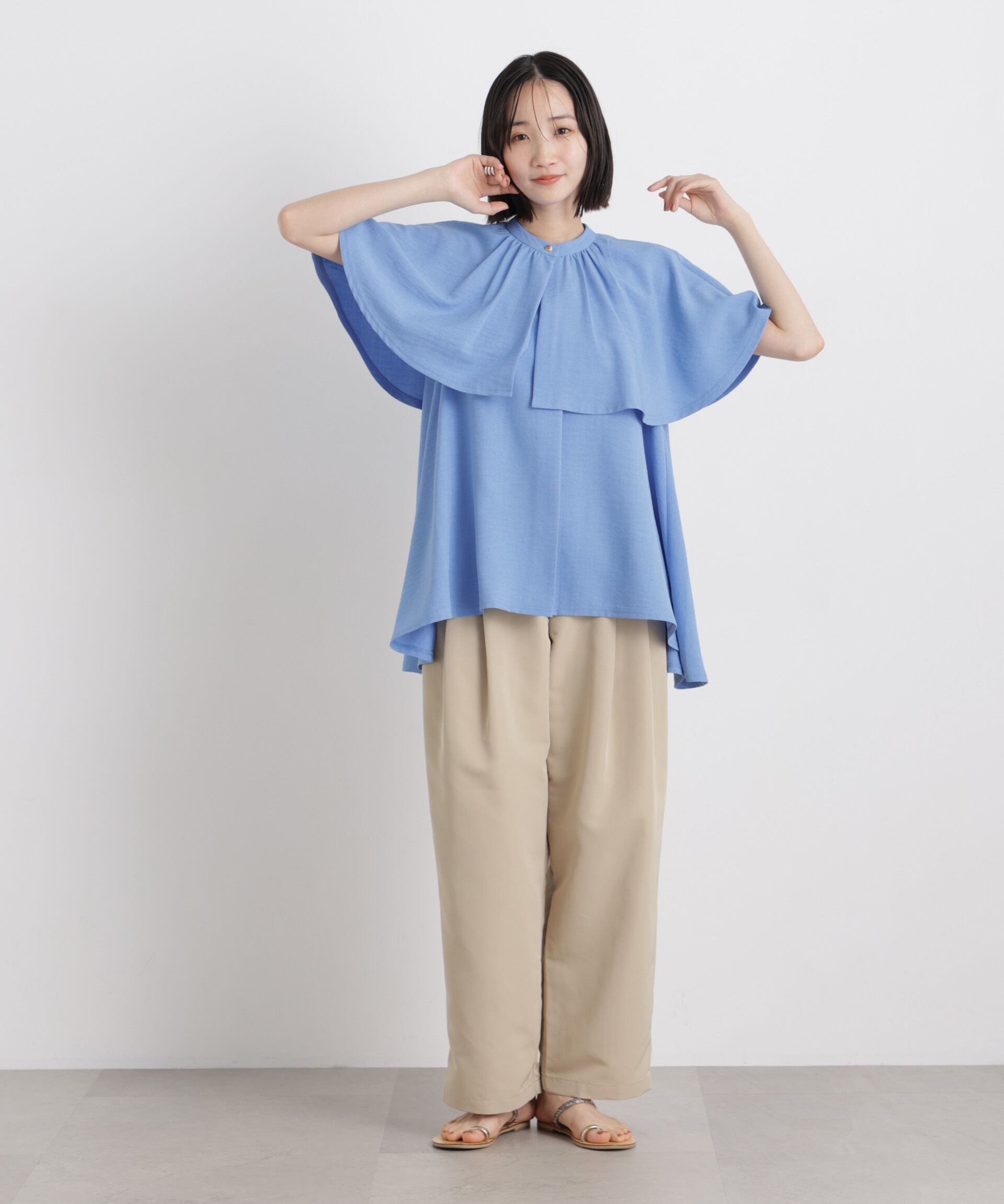 nano･universe「多機能リネンライクケープカラーセットデザインブラウス」|シャツ・ブラウス|