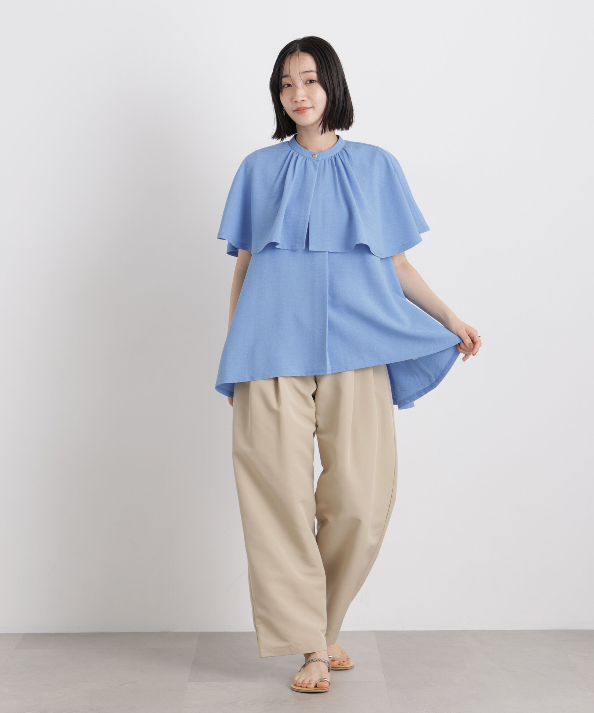 nano･universe「多機能リネンライクケープカラーセットデザインブラウス」|シャツ・ブラウス|