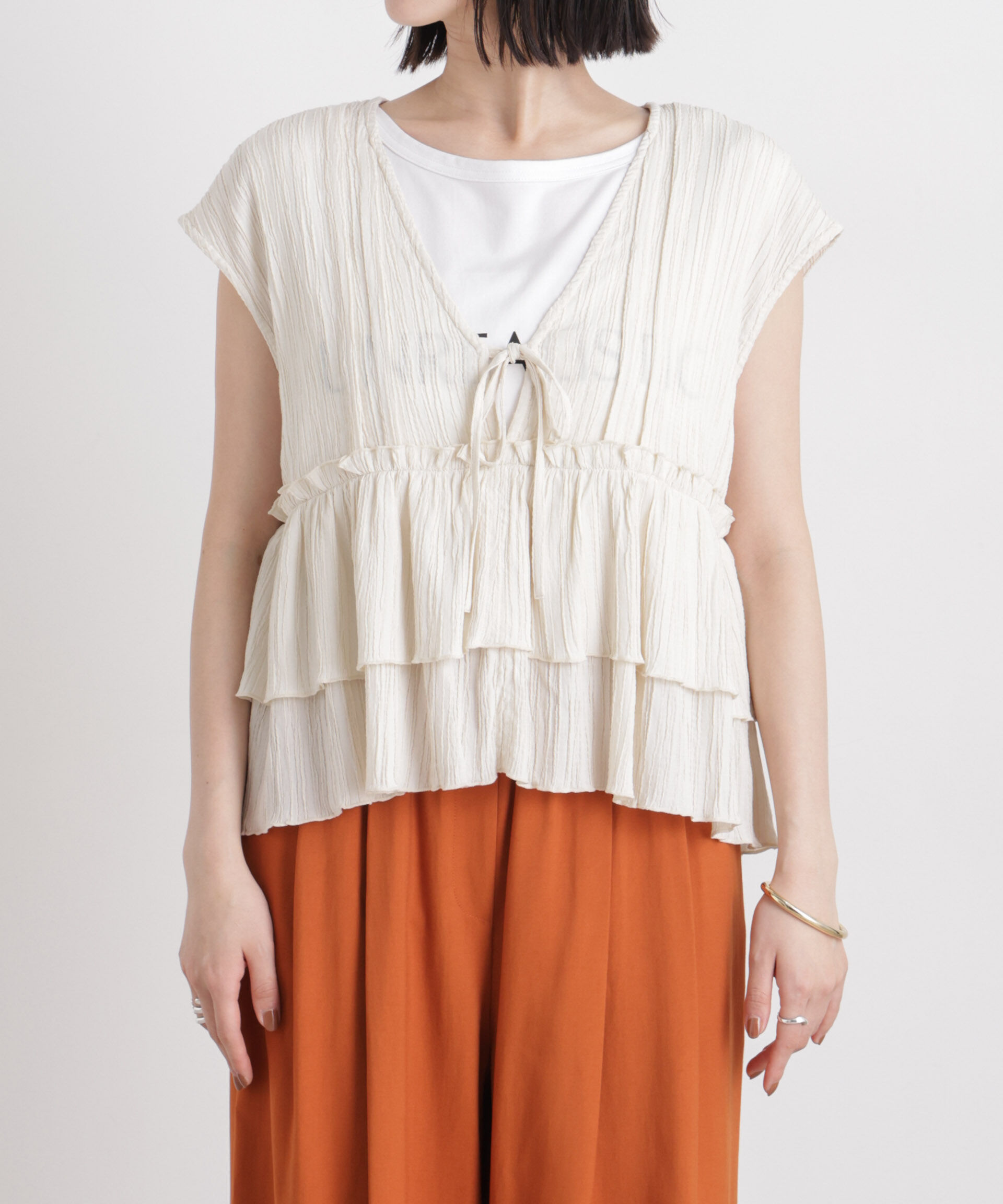 nano･universe「シャーリング楊柳ティアードフリルブラウス」|シャツ・ブラウス|