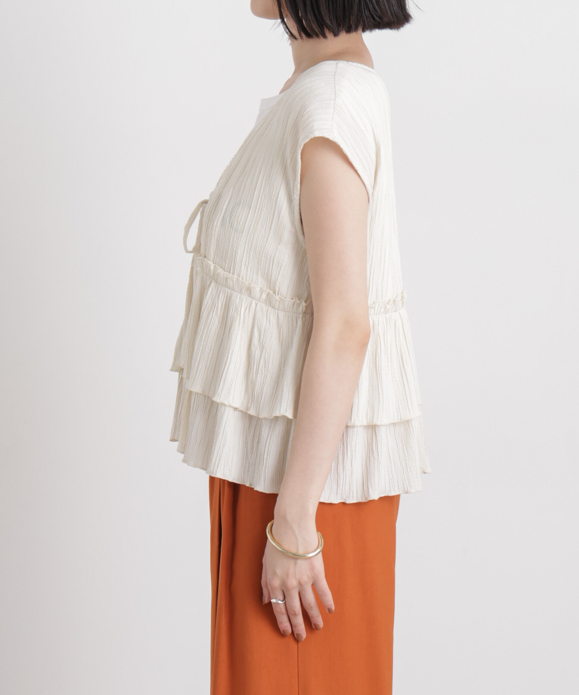 nano･universe「シャーリング楊柳ティアードフリルブラウス」|シャツ・ブラウス|