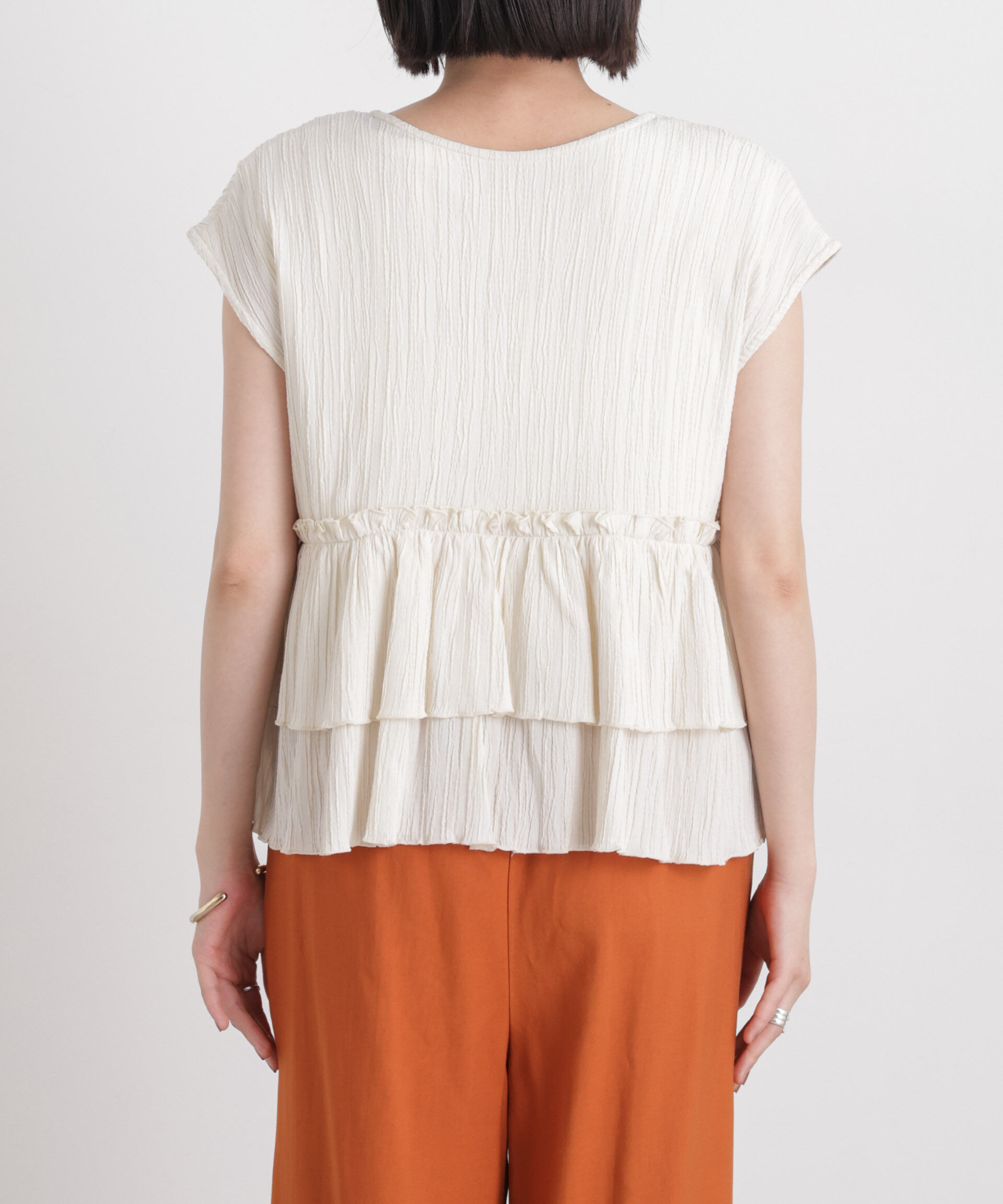 nano･universe「シャーリング楊柳ティアードフリルブラウス」|シャツ・ブラウス|