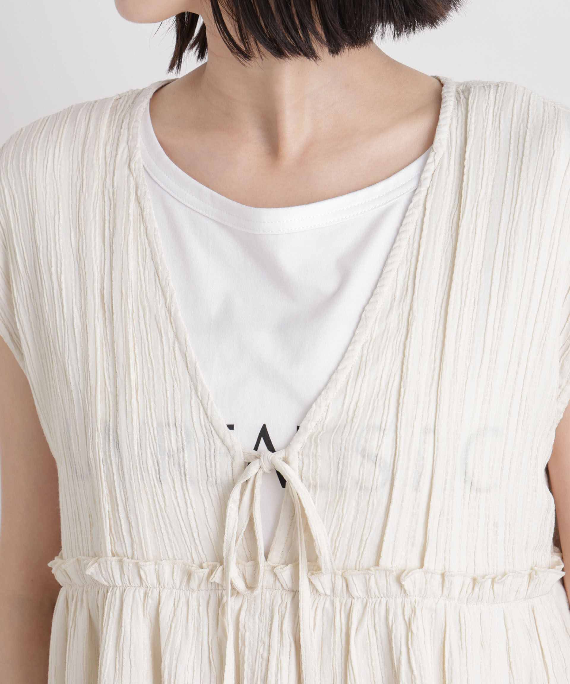 nano･universe「シャーリング楊柳ティアードフリルブラウス」|シャツ・ブラウス|