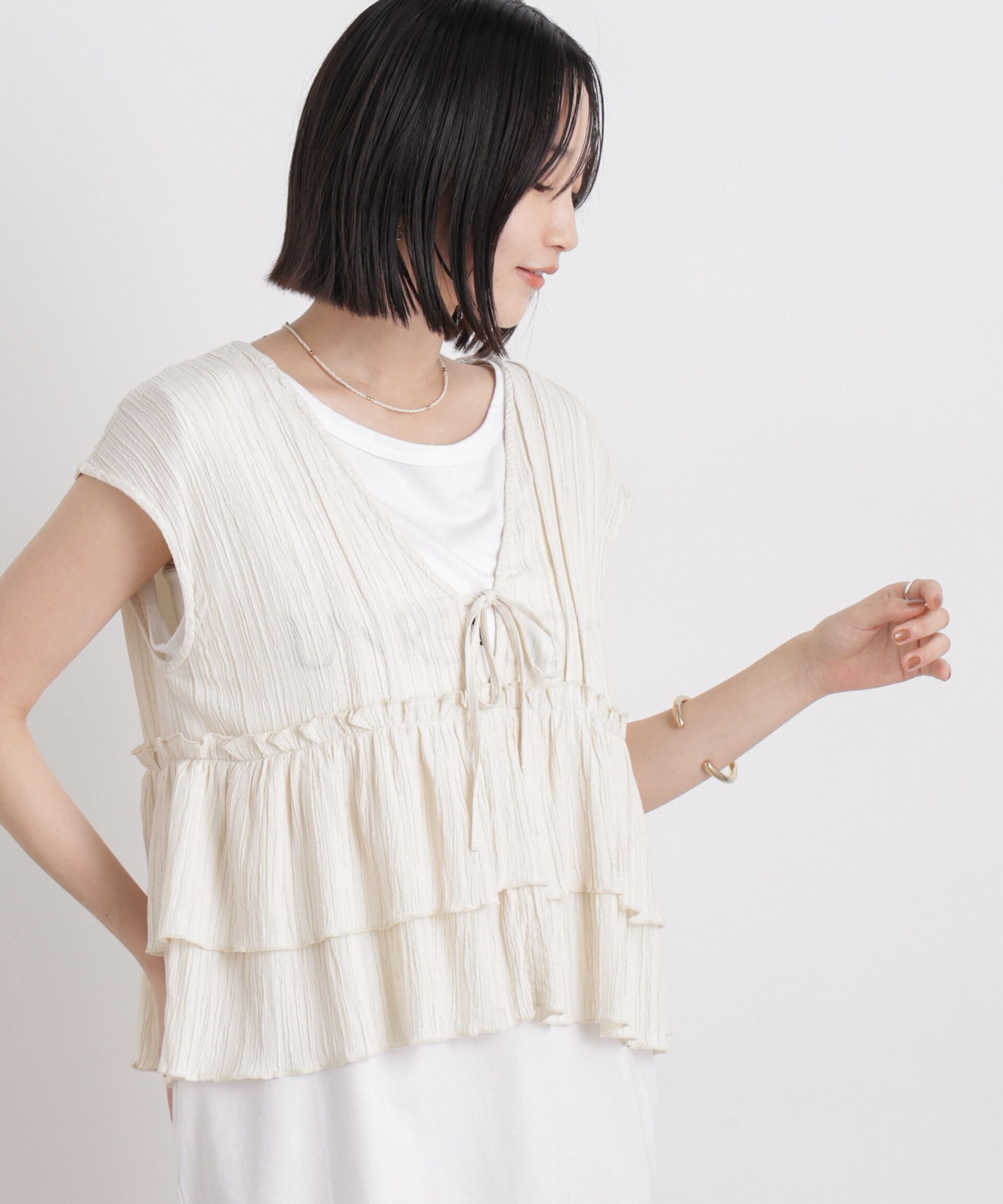 nano･universe「シャーリング楊柳ティアードフリルブラウス」|シャツ・ブラウス|