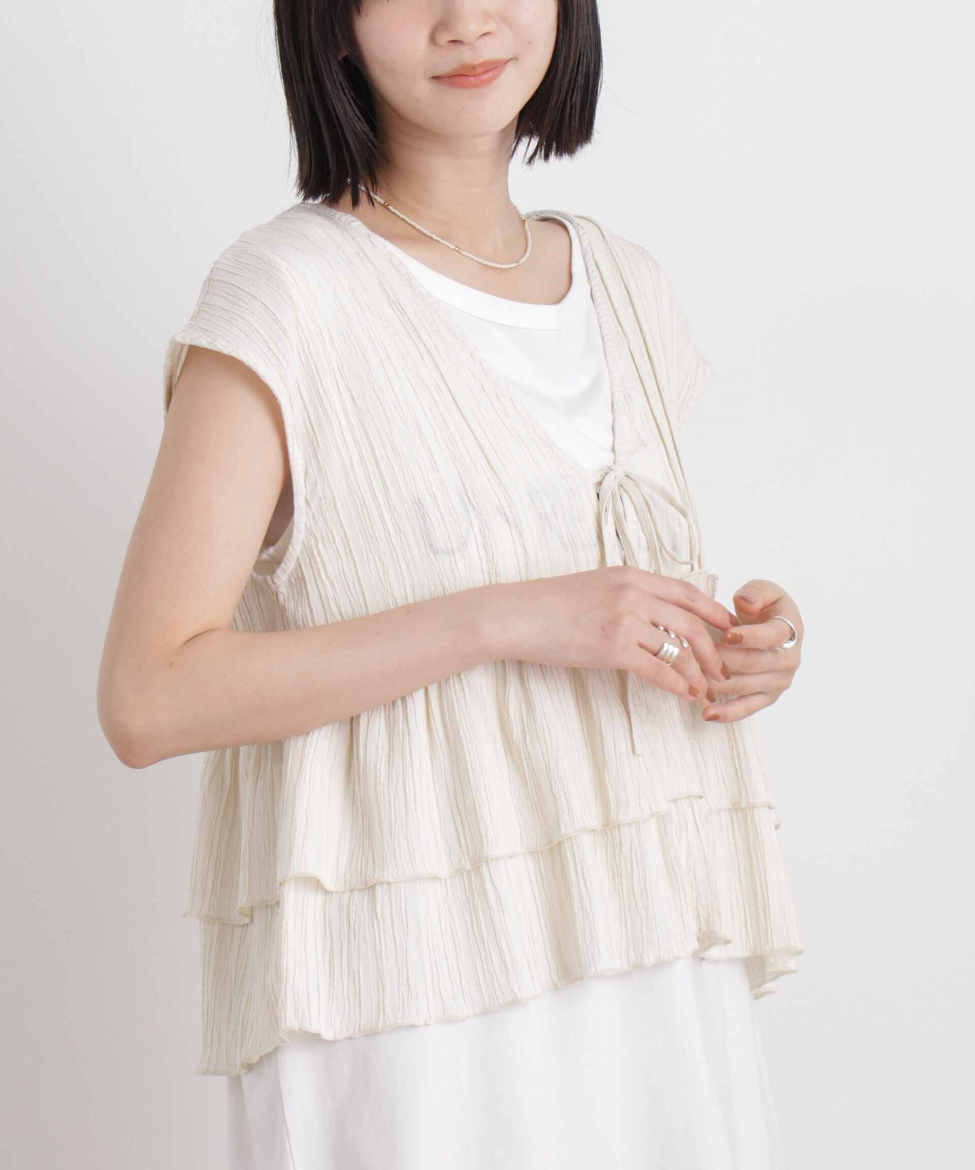 nano･universe「シャーリング楊柳ティアードフリルブラウス」|シャツ・ブラウス|