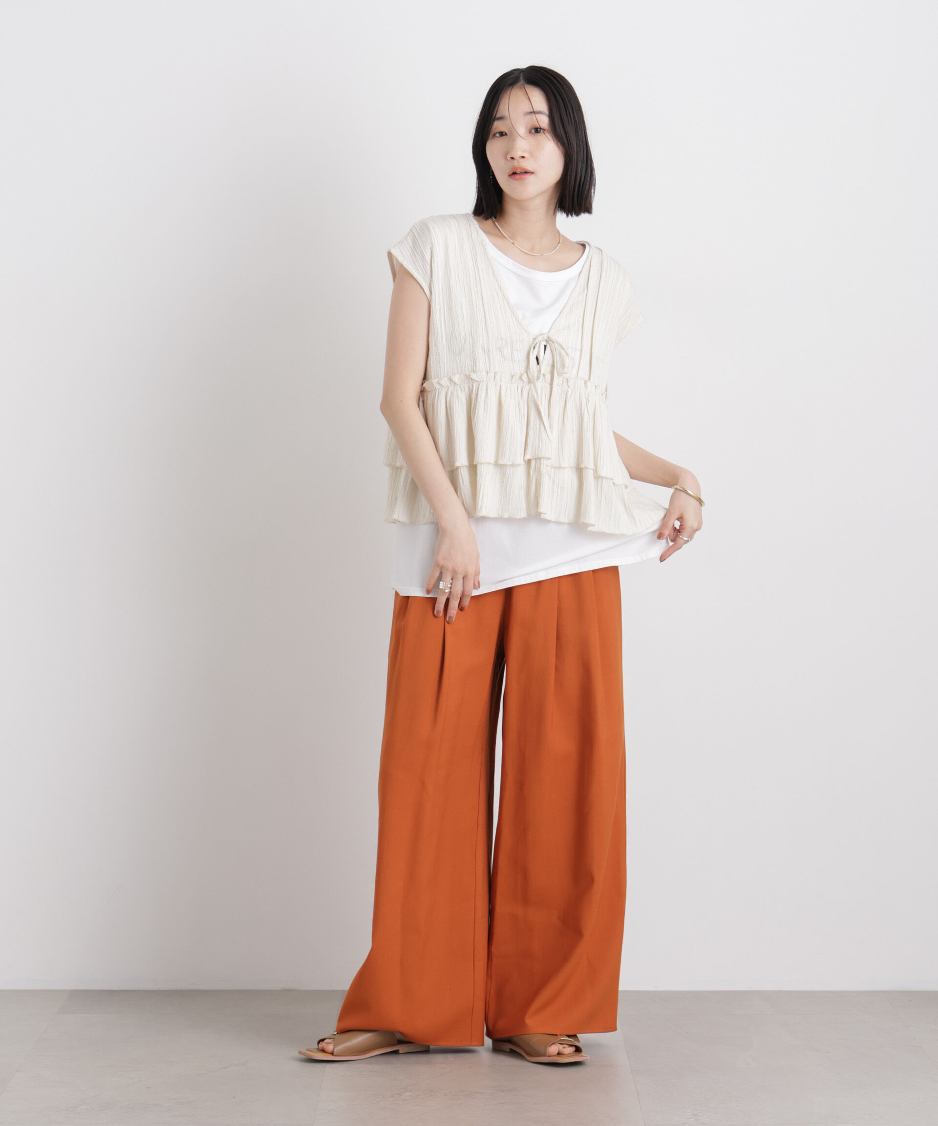 nano･universe「シャーリング楊柳ティアードフリルブラウス」|シャツ・ブラウス|