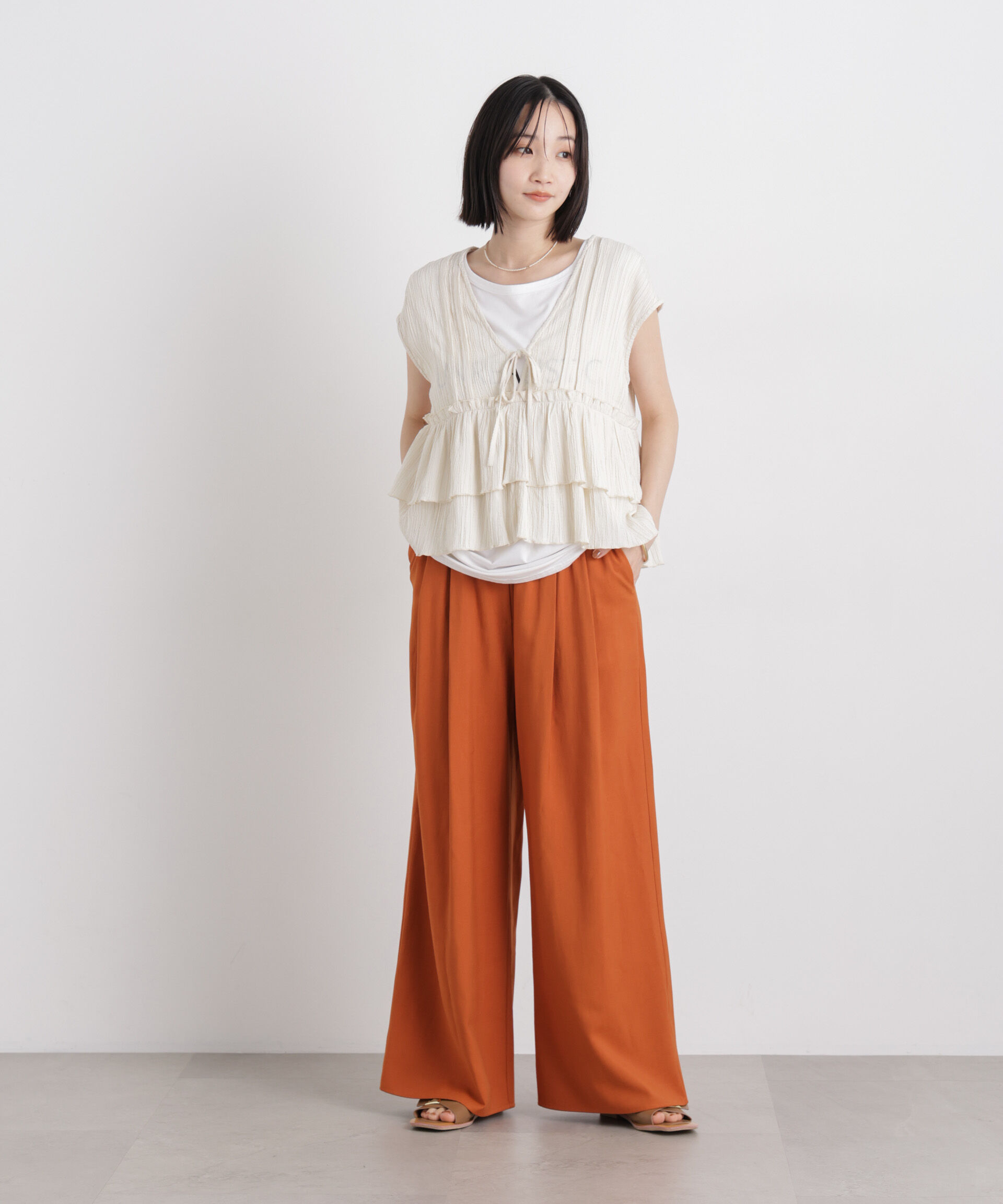 nano･universe「シャーリング楊柳ティアードフリルブラウス」|シャツ・ブラウス|