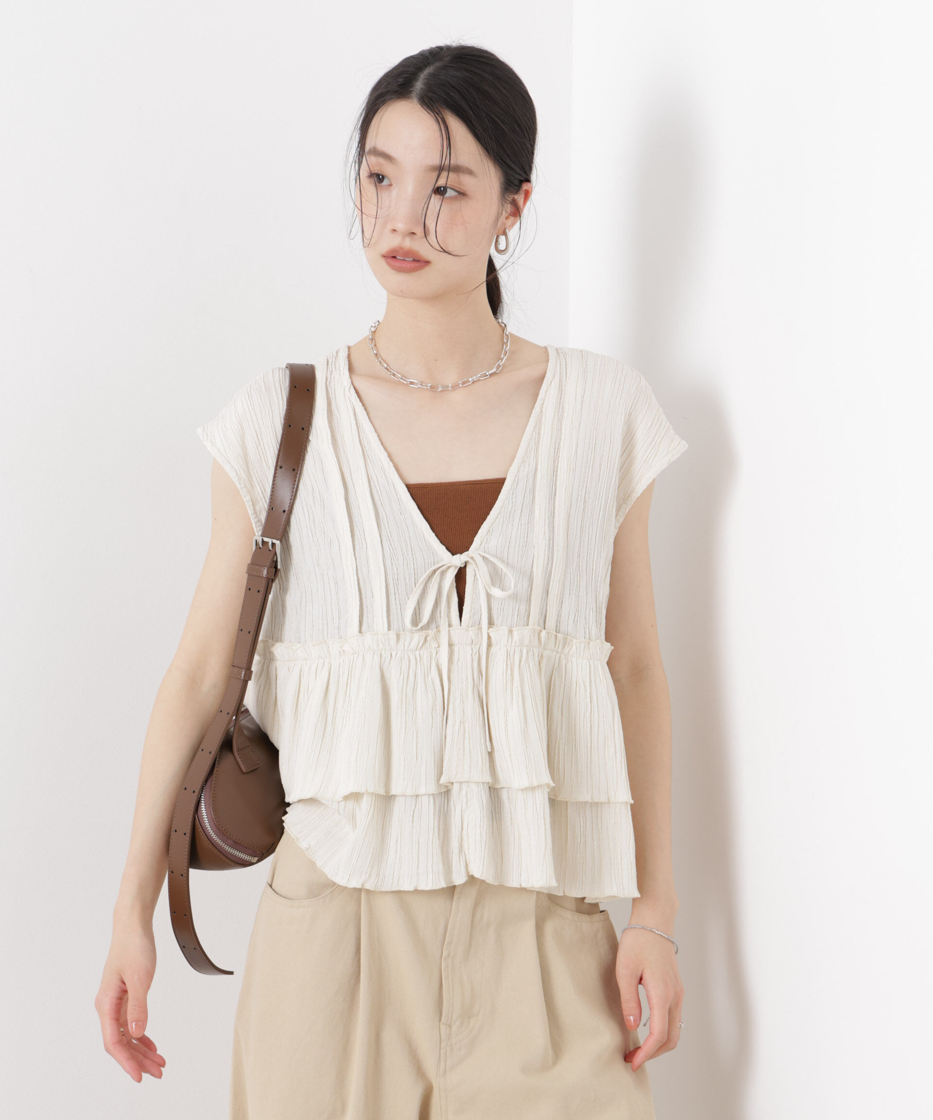 nano･universe「シャーリング楊柳ティアードフリルブラウス」|シャツ・ブラウス|