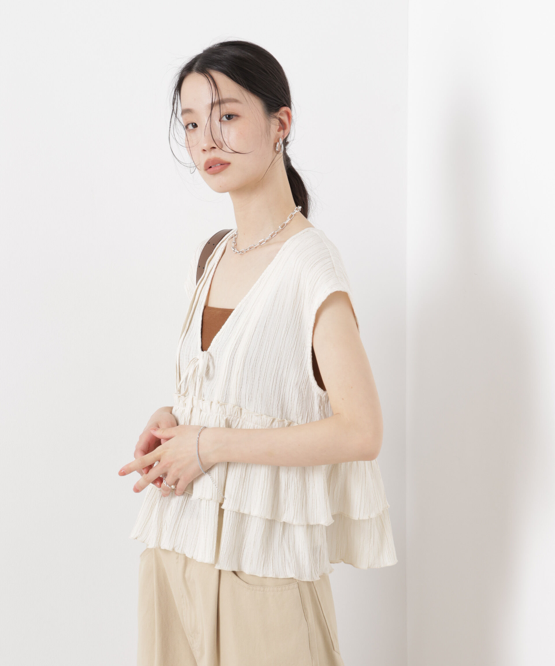 nano･universe「シャーリング楊柳ティアードフリルブラウス」|シャツ・ブラウス|