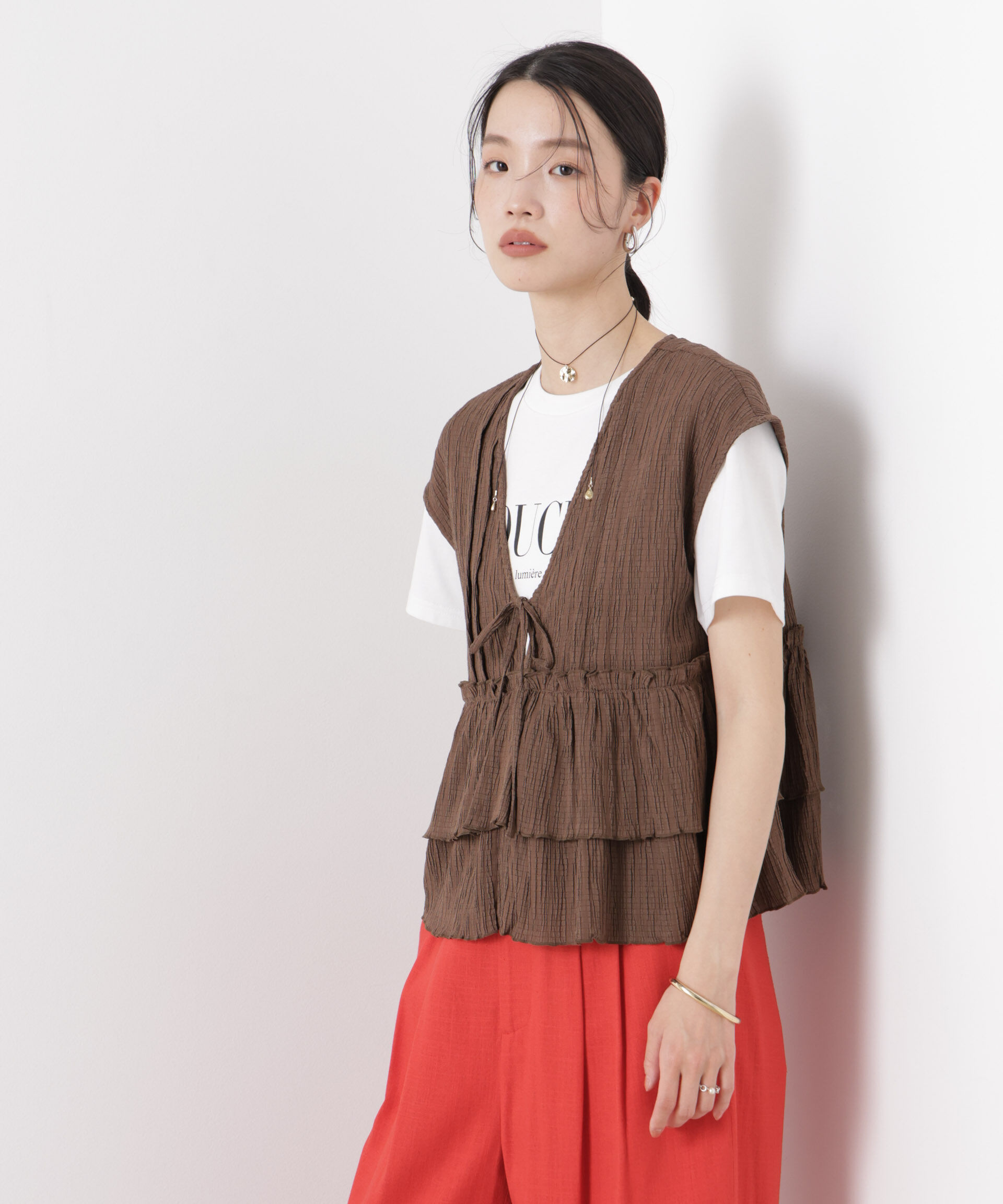 nano･universe「シャーリング楊柳ティアードフリルブラウス」|シャツ・ブラウス|