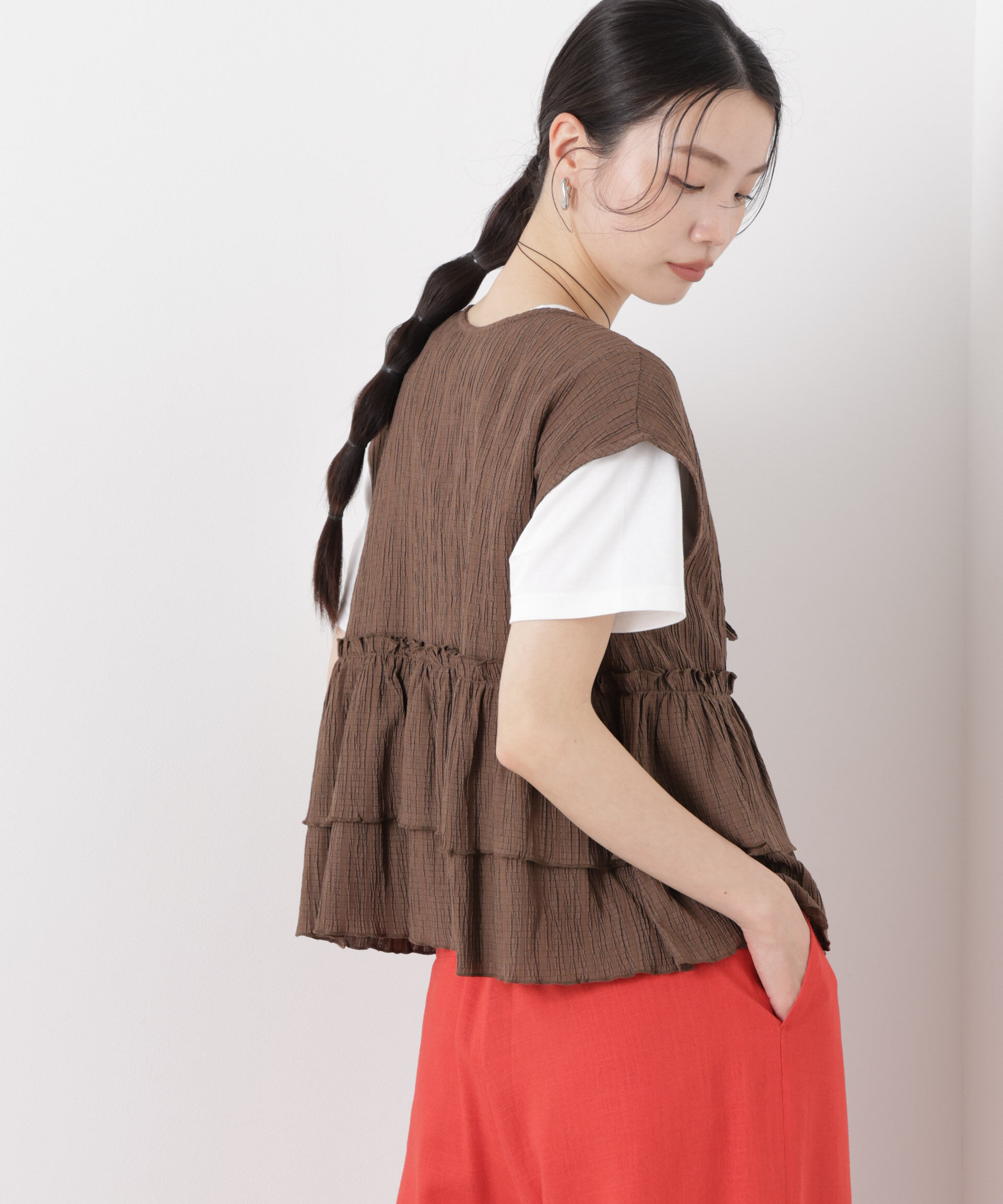 nano･universe「シャーリング楊柳ティアードフリルブラウス」|シャツ・ブラウス|