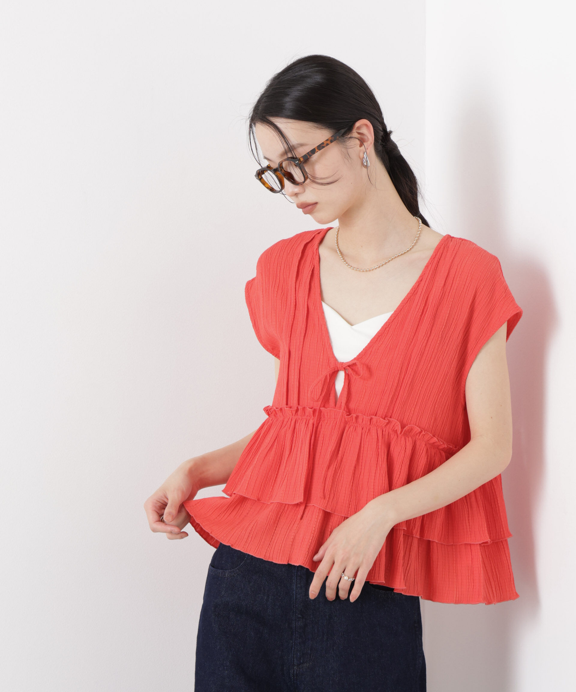 nano･universe「シャーリング楊柳ティアードフリルブラウス」|シャツ・ブラウス|