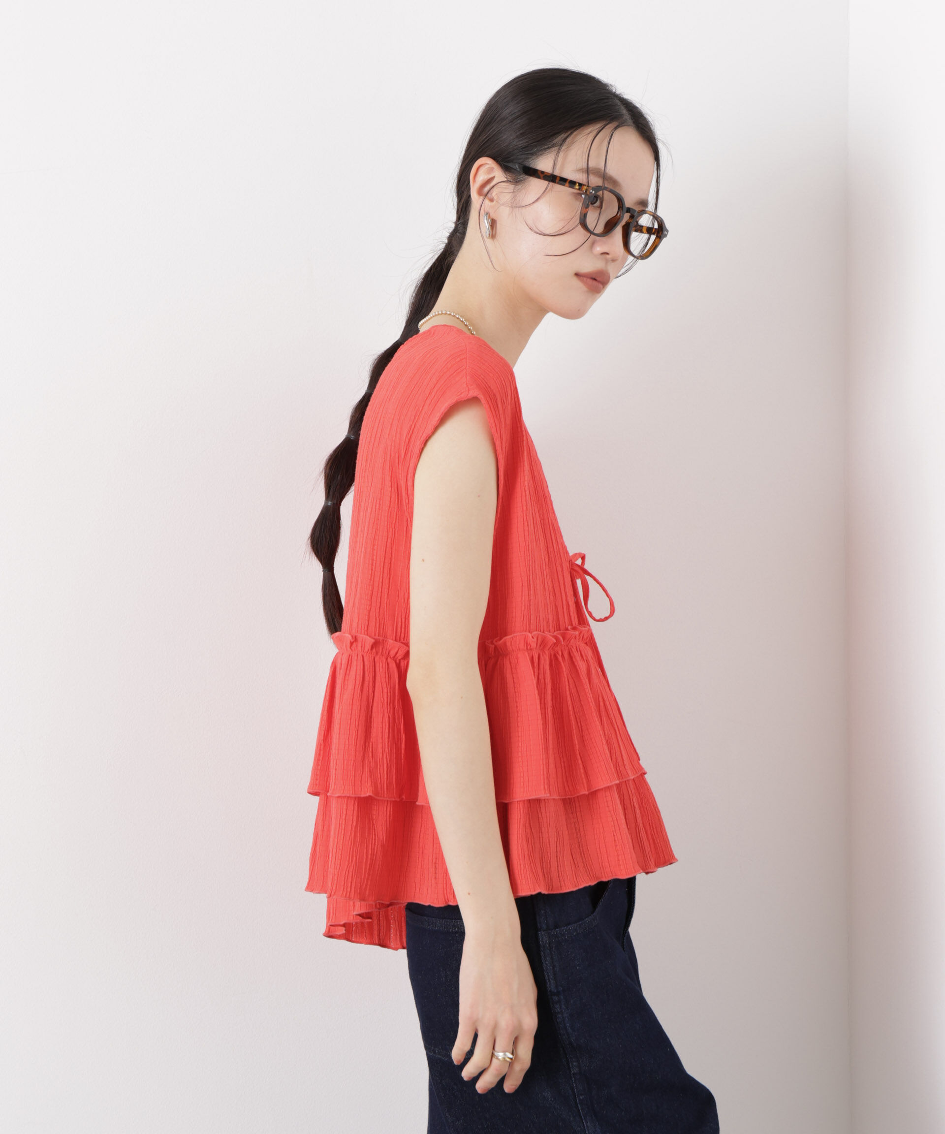 nano･universe「シャーリング楊柳ティアードフリルブラウス」|シャツ・ブラウス|