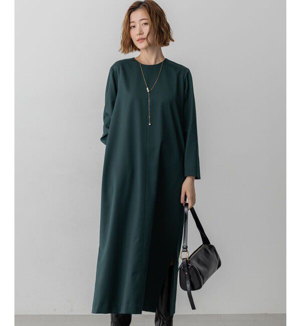 23区「【洗える】メリノウールサテン ワンピース」|ワンピース|グリーン系