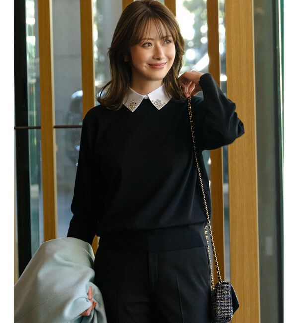 23区「【WEB&一部店舗限定】ビジューデザイン 2WAY ニット」|ニット・セーター|ブラック系