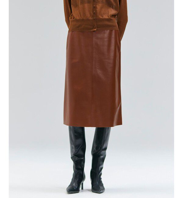 BEIGE,「【Precious 9月号掲載】CLYDE / ステッチベルトラムレザースカート」|スカート|Brown