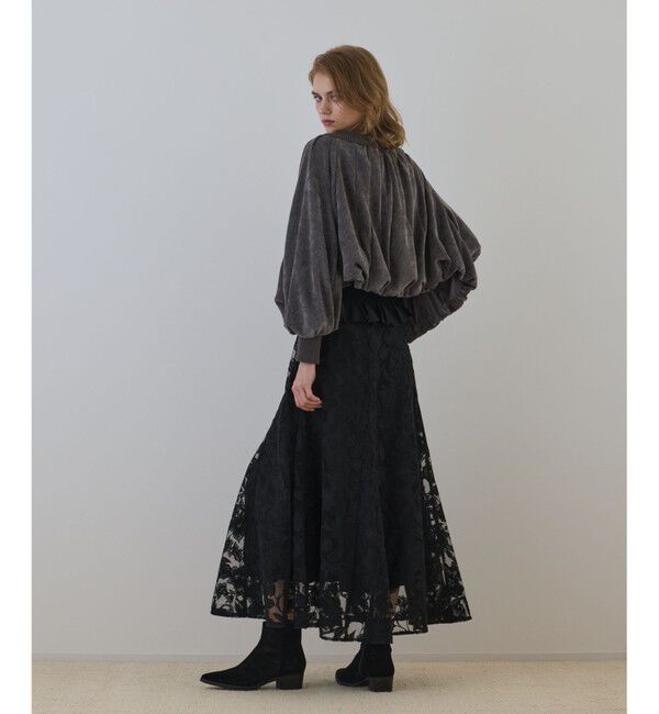 GRACE CONTINENTAL「エンブロイダリーフレアスカート」|スカート|ブラック