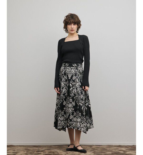 GRACE CONTINENTAL「オーナメントジャガードハンカチヘムスカート」|スカート|ブラック