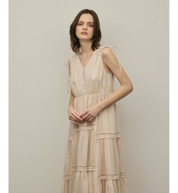 GRACE CONTINENTAL「コットンシルクティアードワンピース」|ワンピース|ベージュ