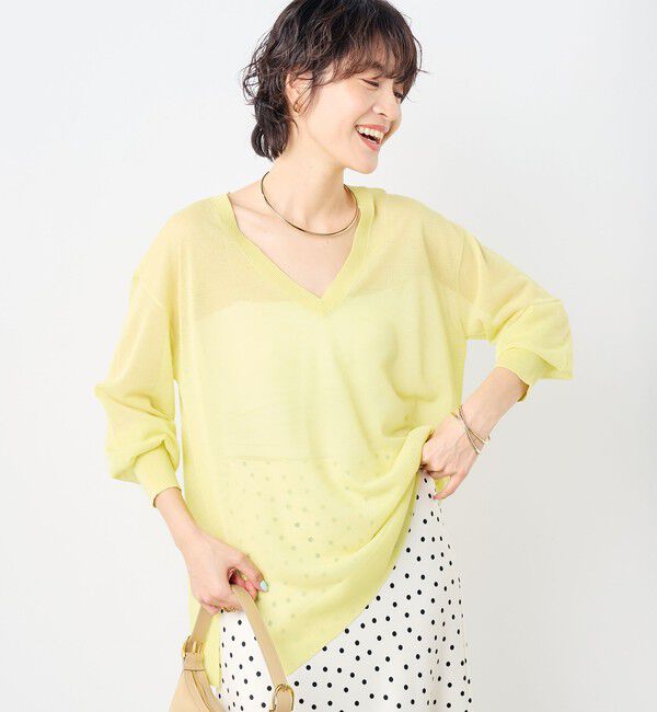NOLLEY'S sophi「麻混シアーVネックプルオーバーニット」|ニット・セーター|イエロー