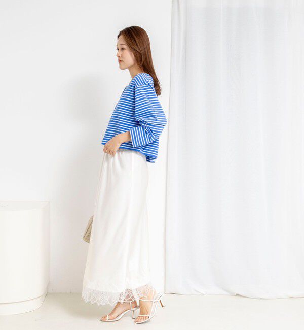 NOLLEY'S「【nolnol/ノルノル】ウォッシャブルシルケットボーダーショートT」|Tシャツ・カットソー|