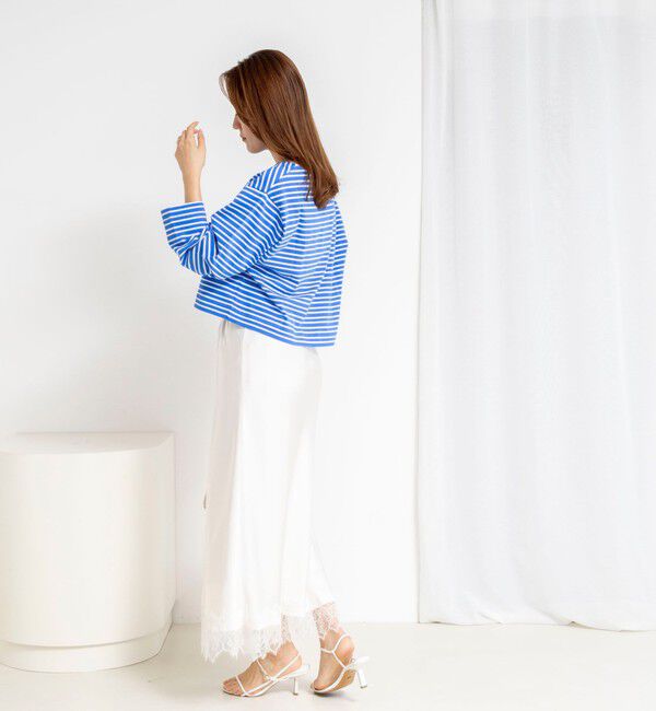 NOLLEY'S「【nolnol/ノルノル】ウォッシャブルシルケットボーダーショートT」|Tシャツ・カットソー|