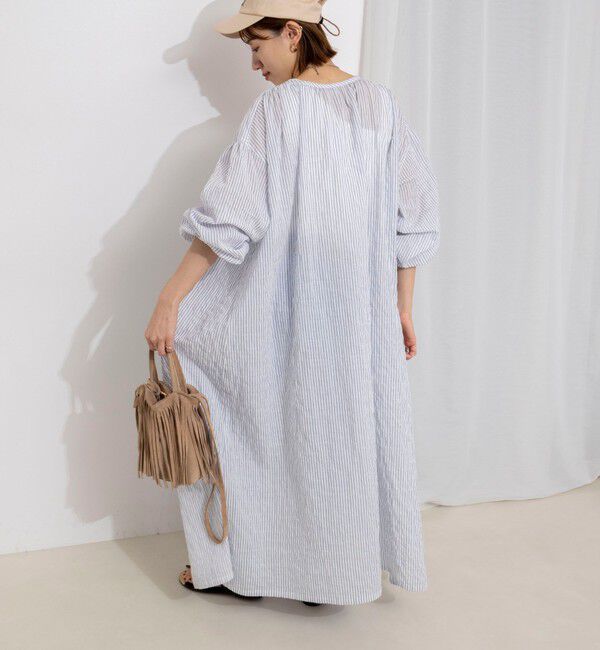 NOLLEY'S「ウォッシャブルシャーリングストライプ2WAYギャザーワンピース」|ワンピース|