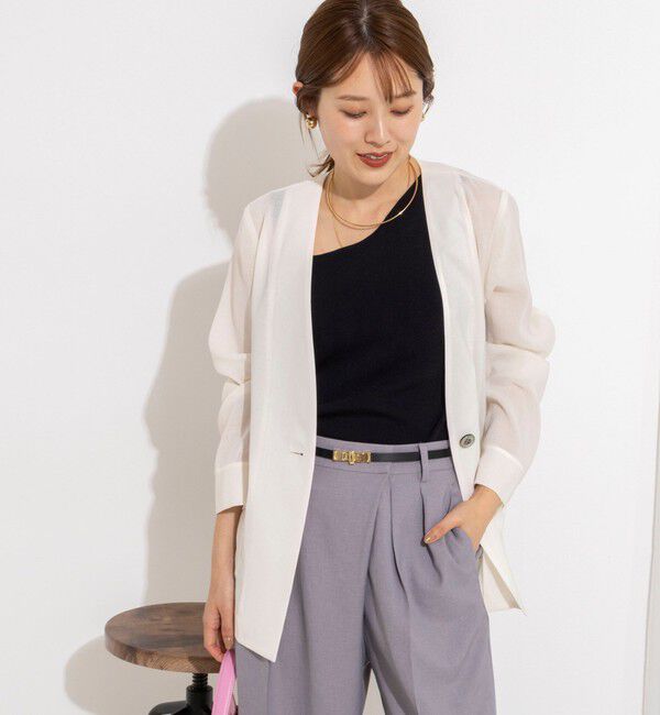 NOLLEY'S「ウォッシャブルリネンライクシアージャケット」|ノーカラージャケット|