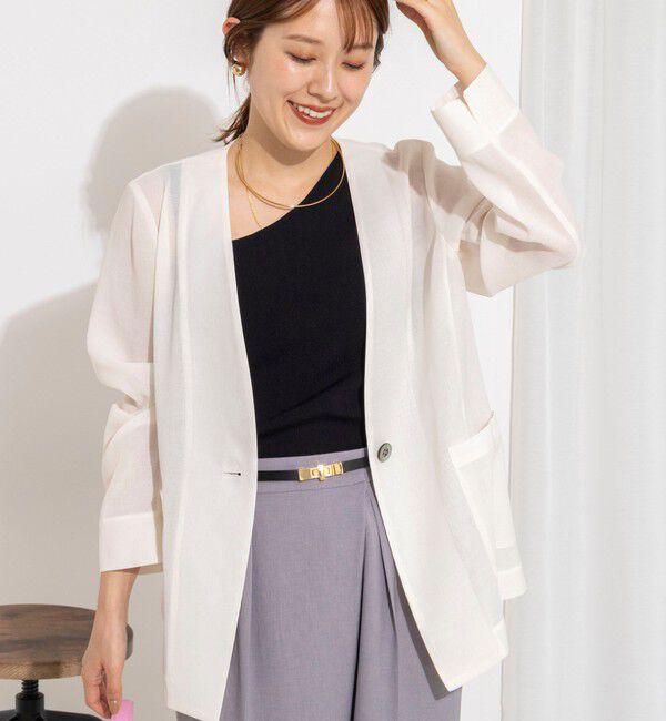 NOLLEY'S「ウォッシャブルリネンライクシアージャケット」|ノーカラージャケット|