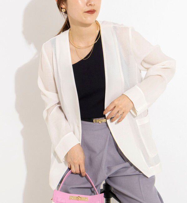 NOLLEY'S「ウォッシャブルリネンライクシアージャケット」|ノーカラージャケット|