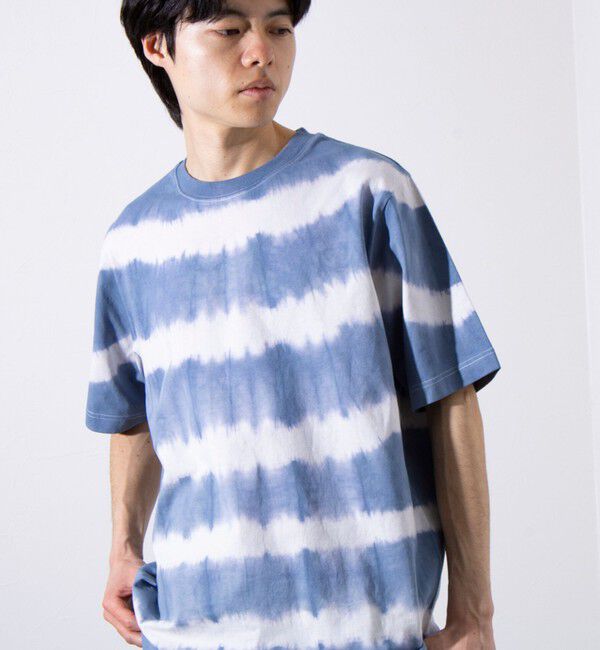 GLOSTER「【GLOSTER/グロスター】16/-綿天竺 タイダイ染め ボーダークルーネックTシャツ」|Tシャツ・カットソー|