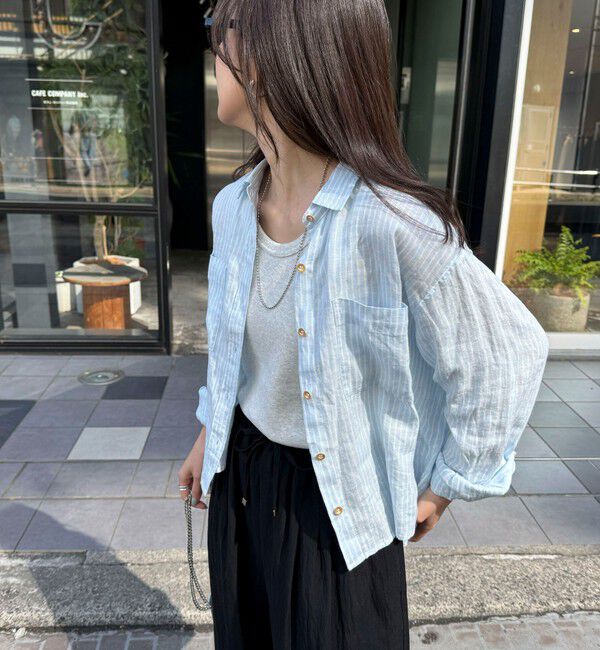 fredy emue「LINEN100 クロップドシャツ」|シャツ・ブラウス|ブルー系その他