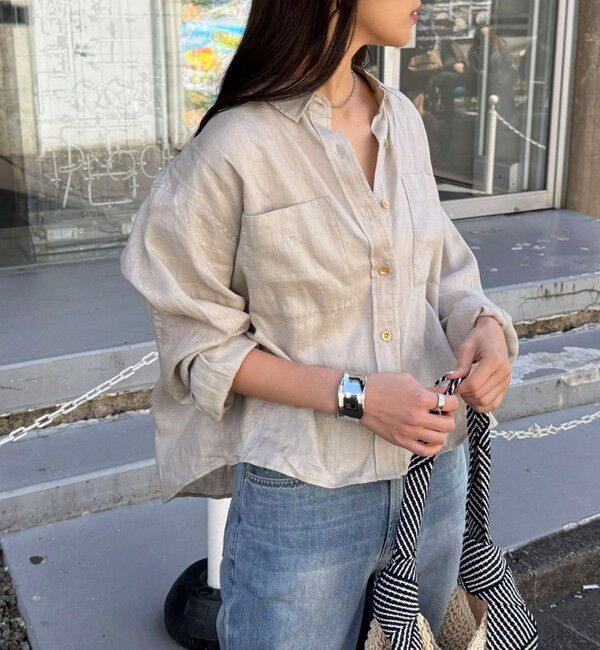 fredy emue「LINEN100 クロップドシャツ」|シャツ・ブラウス|ベージュ