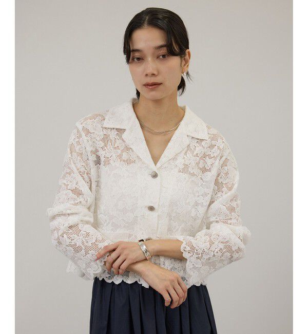 SALON adam et rope'「スカラップレースクロップドシャツジャケット」|その他|ホワイト(10)